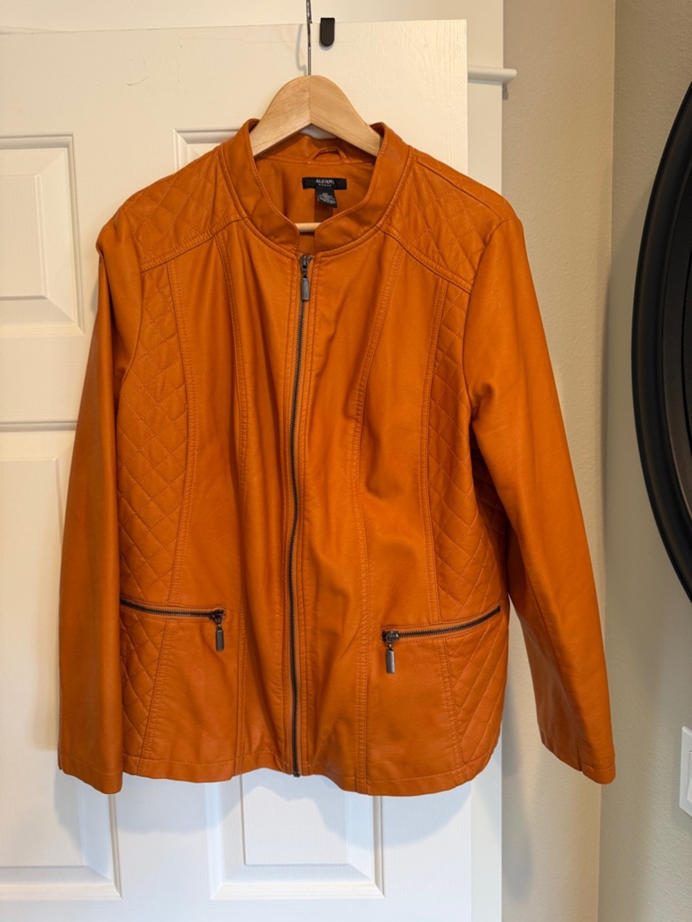 Alfani Orange Quilted Faux Leather Zip Jacket